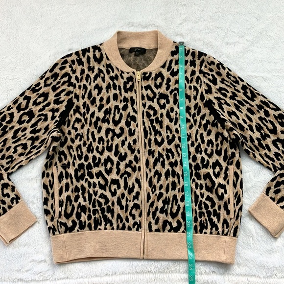 Like New J. Crew Leopard Bomber Jacket Sweater Zip Cardigan - Picture 5 of 8